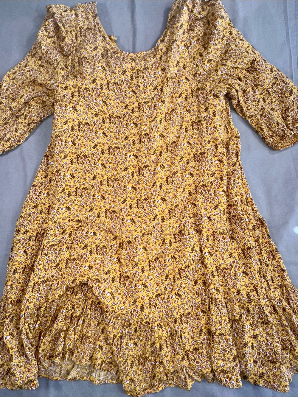 Women Yellow Floral Mini Dress boho cottage core hippy coastal Y2K